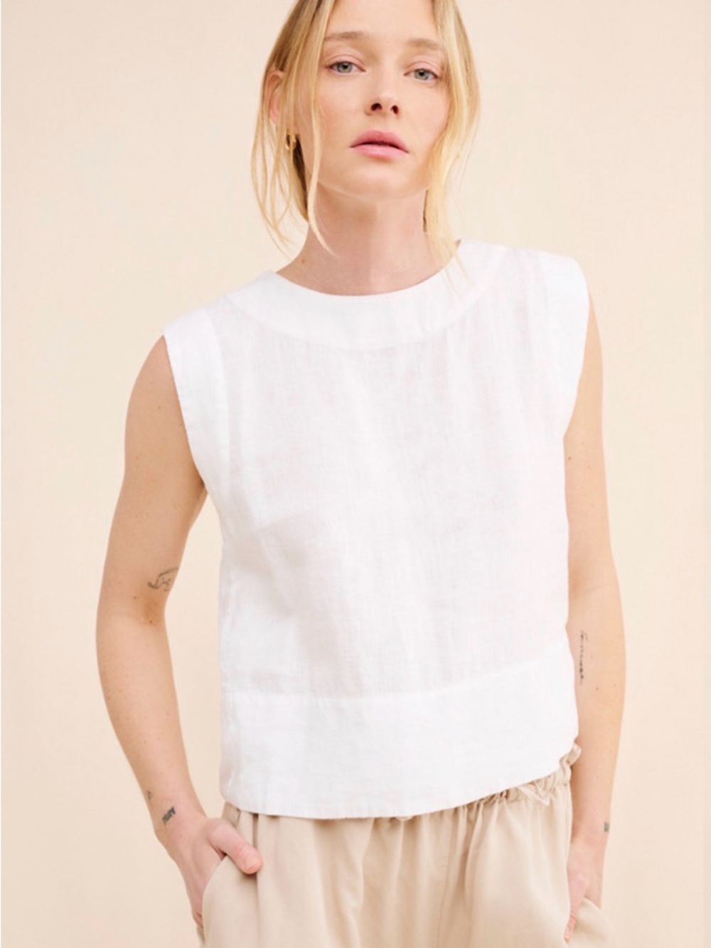 Madewell White Linen Sleeveless Button-Back Tank